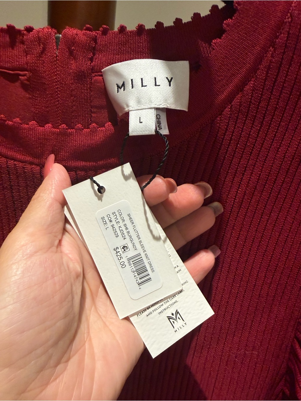 Milly Raspberry Red Ruffle-Sleeve Pleated Hem Dress - Picture 3 of 3